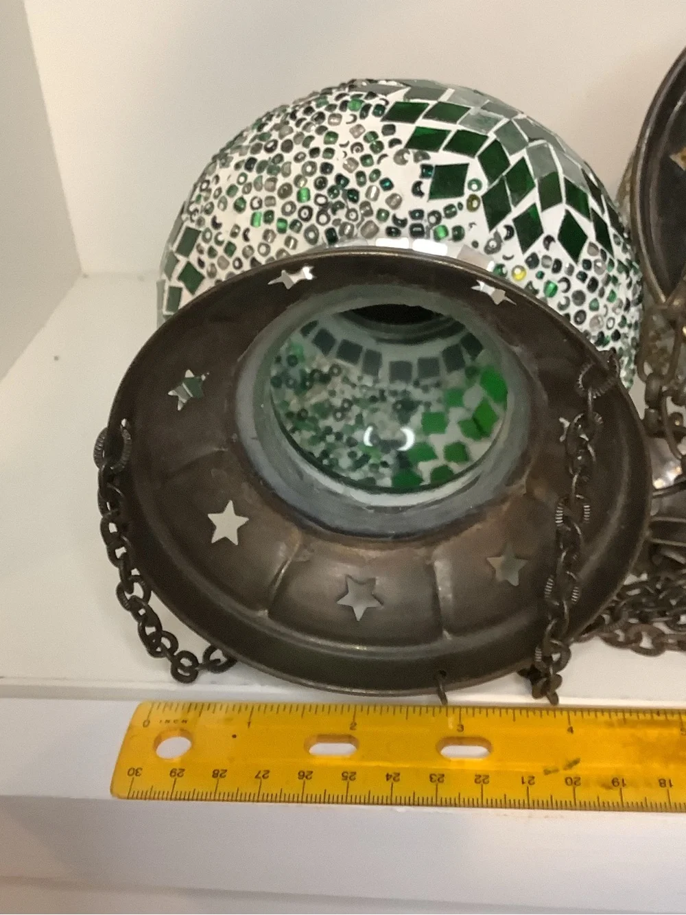 Set of 3 Turkish Moroccan Mosaic & Beaded Hanging Lantern Lamps